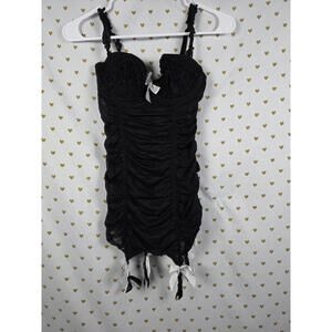 Sexy little things 34b padded garter nightie coquette lingerie black bra top